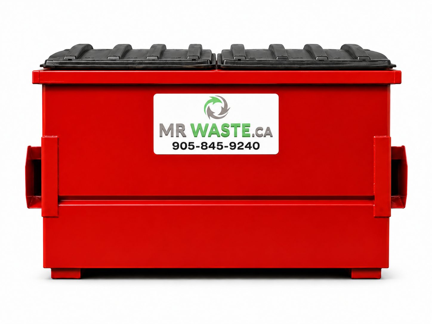4 yard dumpster labeled with Mr. Waste branding.