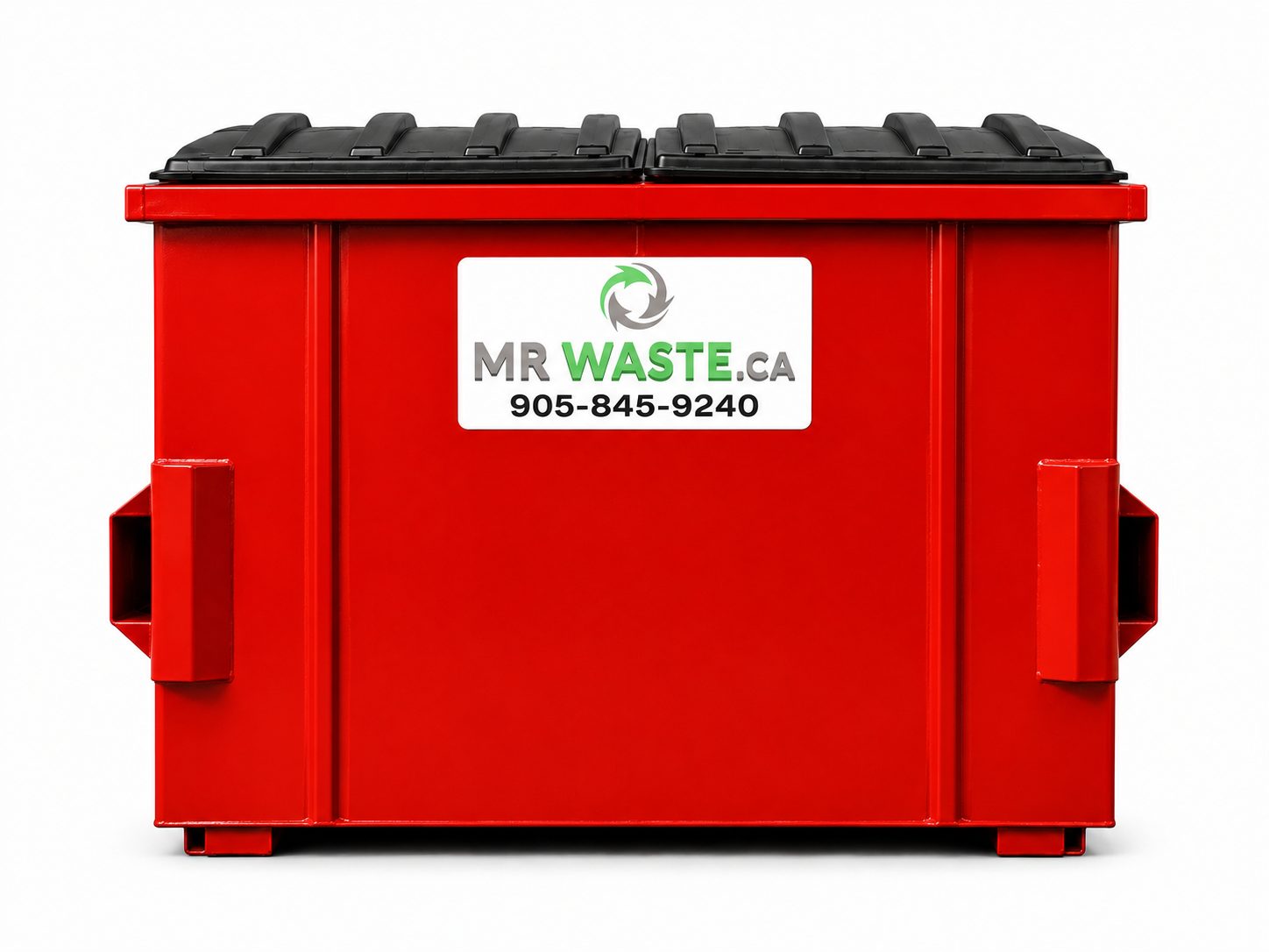 6 yard dumpster labeled with Mr. Waste branding.